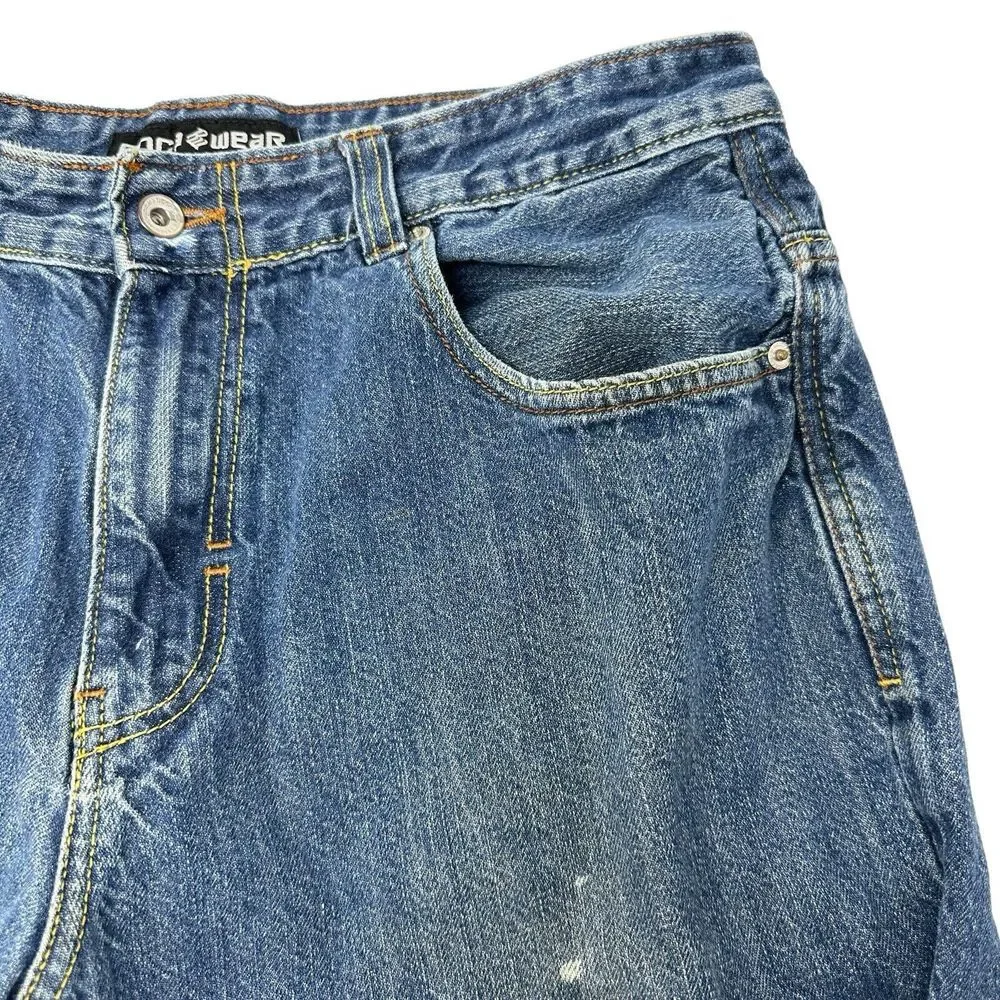 ROCAWEAR Jeans Mens Vintage Relaxed Baggy Button Fly‎ Hip Hop Embroidered 38x31